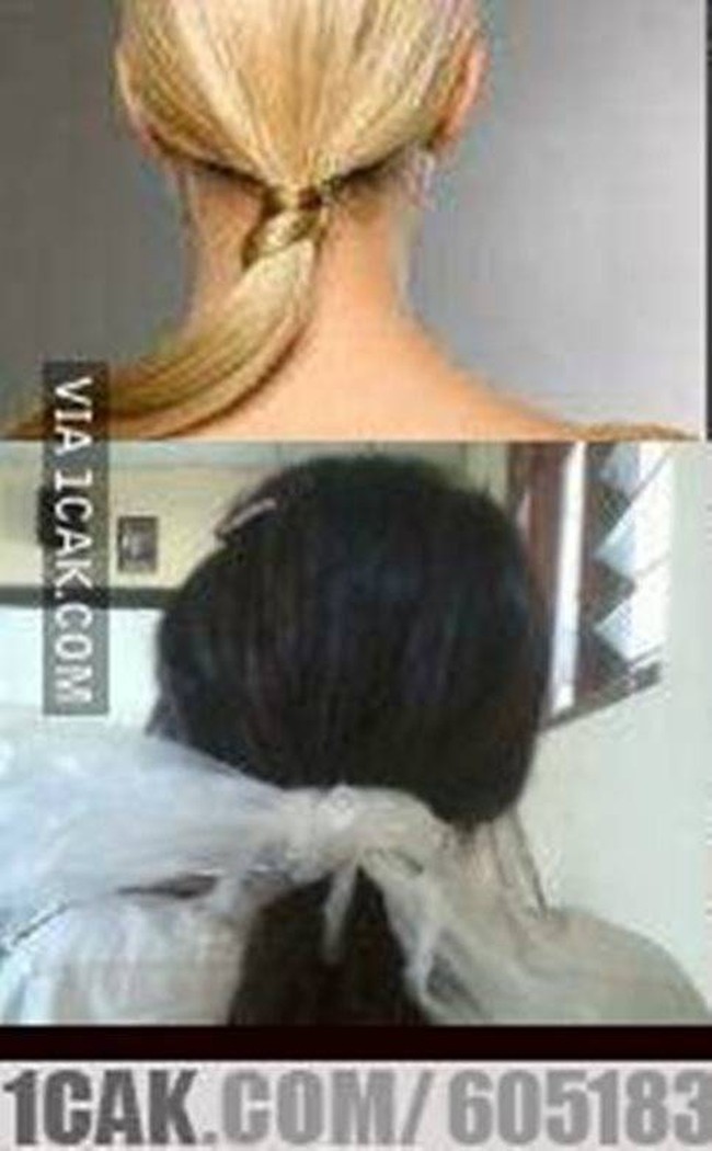 Kalau lupa bawa ikat rambut, apapun bisa dijadikan sebagai gantinya. Walaupun pakai plastik tapi nggak apa-apa yang penting rambutnya bisa terikat dengan rapih. Foto: 1cak.com