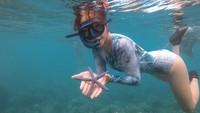 Saat Gisel snorkling dan menemukan bintang laut.