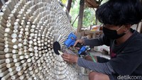Limbah kayu yang telah dibersihkan, kemudian dipotong kecil-kecil untuk dijadikan hiasan dinding