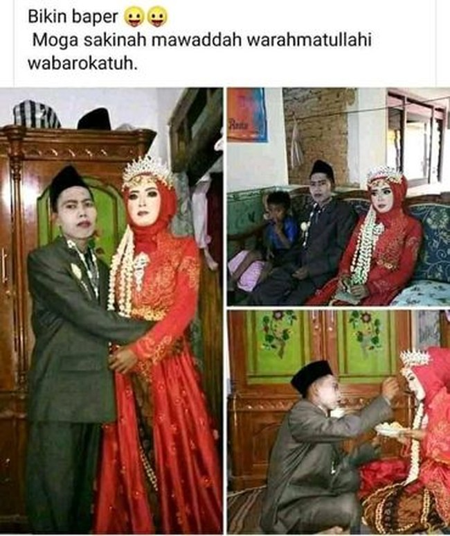 Biasanya di acara pernikahan pengantin pria juga ikut dimakeup loh. Tapi sedikit saja sih, nggak kayak yang satu ini. Foto: Twitter/udingabut535