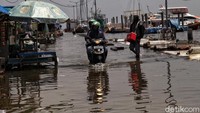 Pemotor menerobos banjir.