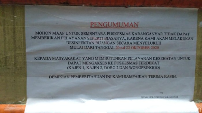 Puskesmas Karanganyar di Pekalongan ditutup karena 6 nakes terpapar Corona