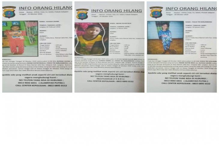 Foto 3 anak yang hilang misterius di Langkat (ANTARA)