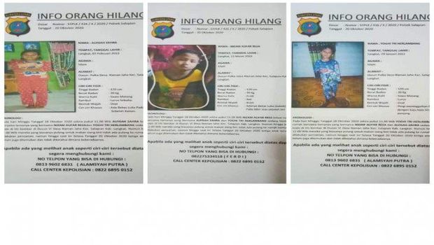 Foto 3 anak yang hilang misterius di Langkat (ANTARA)
