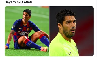 Merasakan dua kali kekalahan telak oleh Bayern membuat Suarez laris jadi bahan meme oleh netizen. Foto: istimewa