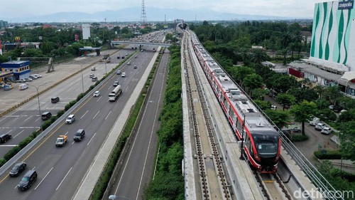 Ilustrasi LRT Jabodebek di pemberhentian terakhir stasiun/pool Cibubur.
