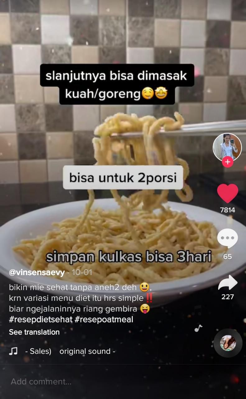 Resep Mie Oatmeal, Mie Sehat Tanpa Tepung yang Cocok Buat Diet