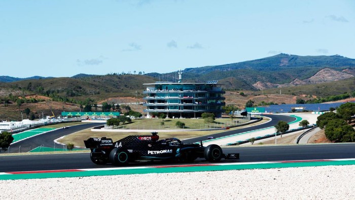 PORTIMAO, PORTUGAL - OCTOBER 23: Lewis Hamilton of Great Britain driving the (44) Mercedes AMG Petronas F1 Team Mercedes W11 on track during practice ahead of the F1 Grand Prix of Portugal at Autodromo Internacional do Algarve on October 23, 2020 in Portimao, Portugal. (Photo by Armando Franca - Pool/Getty Images)