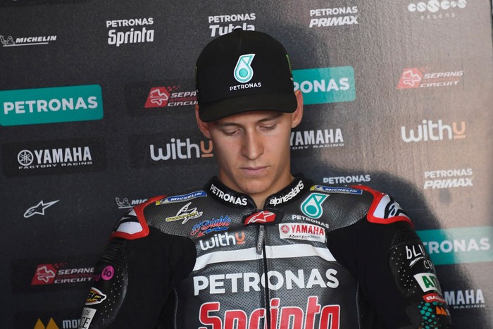 ALCANIZ, SPAIN - OCTOBER 23: Fabio Quartararo of France and Petronas Yamaha SRT thinks in box during the free practice for the MotoGP of Teruel at Motorland Aragon Circuit on October 23, 2020 in Alcaniz, Spain. (Photo by Mirco Lazzari gp/Getty Images)