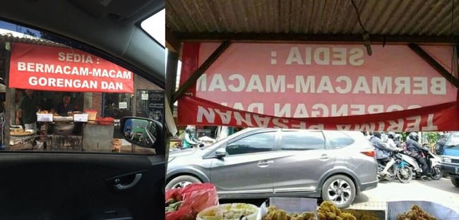 Duh kalau tulisannya ketutup gini jadi bikin penasaran kan.. Kira-kira selain gorengan dia jual apa lagi ya? Foto: Twitter/@erwinbimasakti