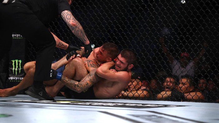 khabib nurmagomedov ABU DHABI, UNITED ARAB EMIRATES - SEPTEMBER 07: Khabib Nurmagomedov of Russia compete against Dustin Poirier of United States in their Lightweight Title Bout during the UFC 242 event at The Arena on September 07, 2019 in Abu Dhabi, United Arab Emirates. (Photo by Francois Nel/Getty Images)
