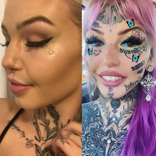 Ia pun melakukan suntik filler di bagian pipi dan bibirnya juga tindik di beberapa bagian wajah serta penambahan gigi taring. Foto: Instagram @ambs_luke09