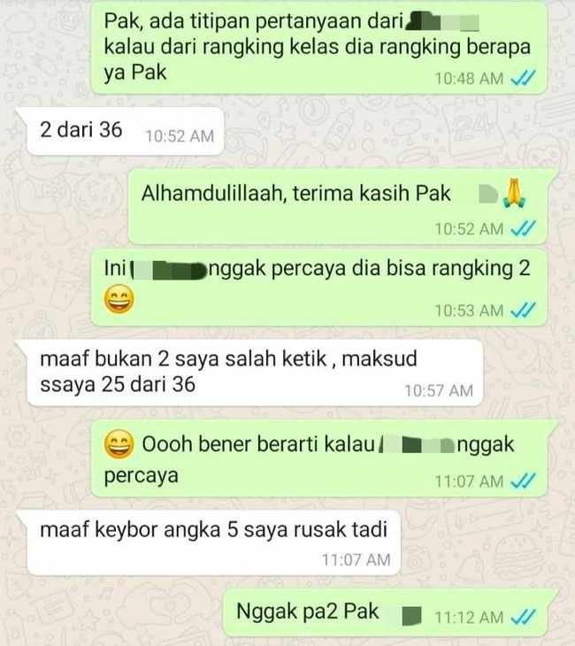Feeling memang nggak pernah salah. Nggak percaya dibilang dapat ranking 2, eh ternyata benar kan si Bapak salah nyebutin rankingnya. Foto: Twitter/@txtdaripelajar