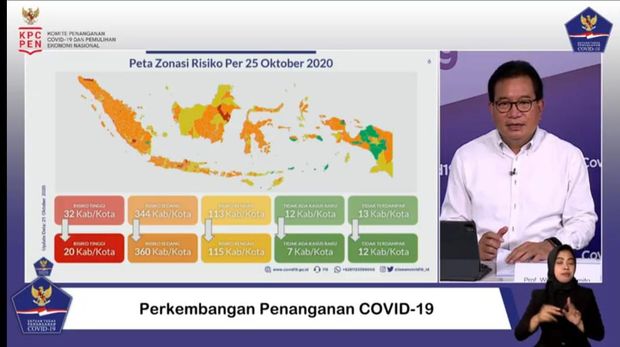 Satgas COVID: Daerah Zona Merah Corona Berkurang Jadi 20, Zona Hijau 19