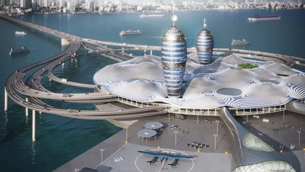Bandariksa itu bisa mudah diakses untuk wisatawan. Desainnya menggabungkan transportasi umum dengan jembatan yang membawa mobil listrik dan kereta otonom (Canaria, dentsu, noiz, space port japan association) Bandariksa itu bisa mudah diakses untuk wisatawan. Desainnya menggabungkan transportasi umum dengan jembatan yang membawa mobil listrik dan kereta otonom (Canaria, dentsu, noiz, space port japan association)
