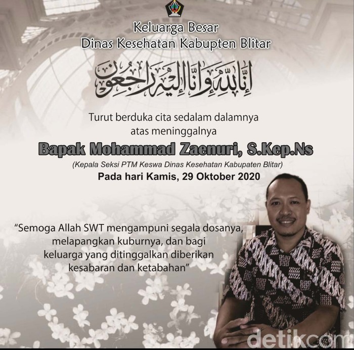 Positif COVID-19, Pegawai Dinkes Blitar Meninggal Dunia