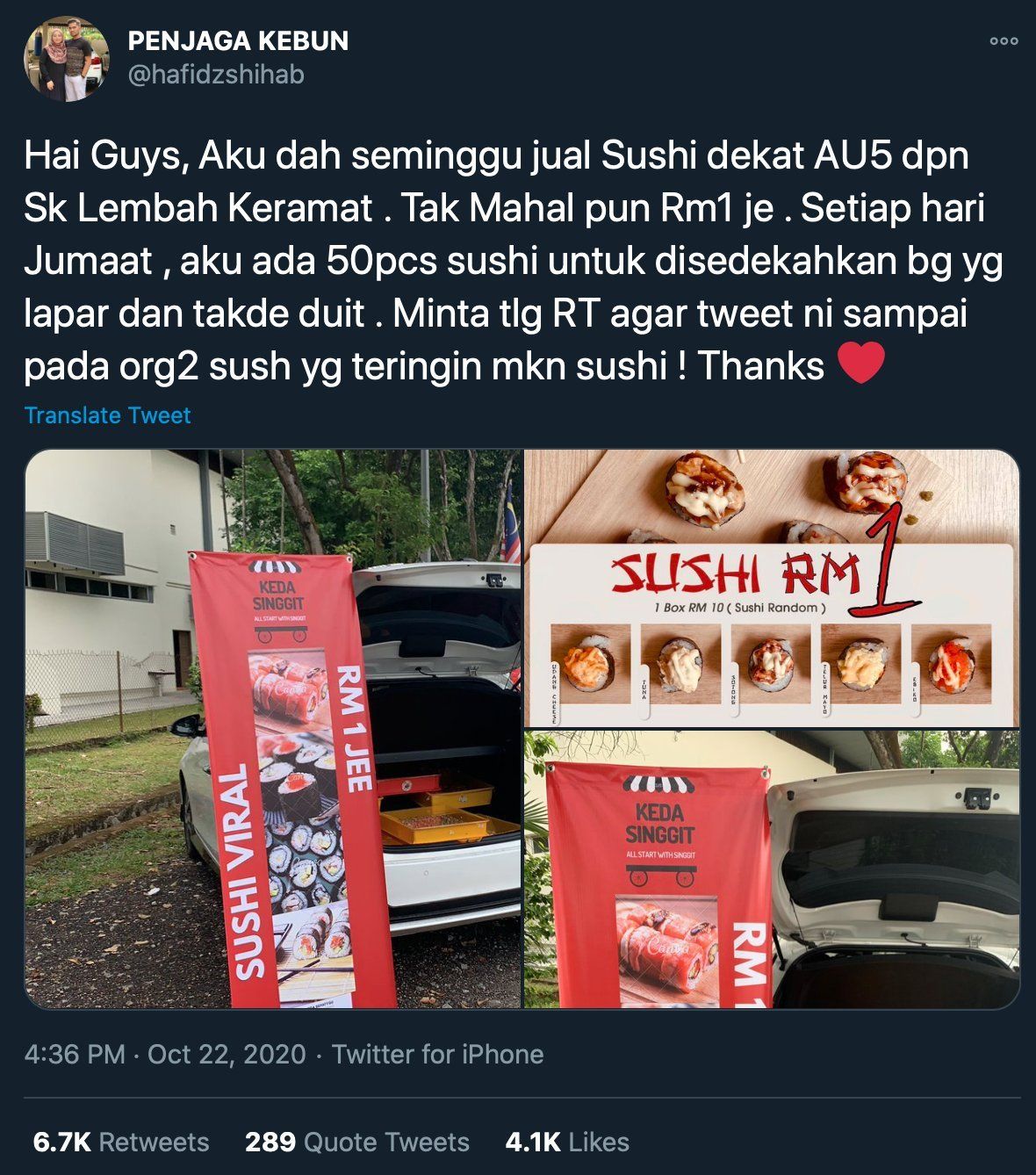 Mulia! Penjual Sushi Ini Sumbangkan 50 Buah Sushi Tiap Jumat