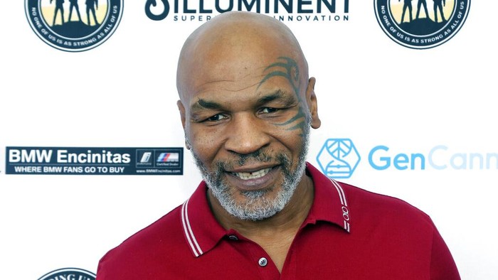 FILE - In this Aug. 2, 2019, file photo, Mike Tyson attends a celebrity golf tournament in Dana Point, Calif. Tyson and Roy Jones Jr. got permission from Californias athletic commission to return to the boxing ring next month because their fight would be strictly an exhibition of their once-unparalleled skills. (Photo by Willy Sanjuan/Invision/AP, File)
