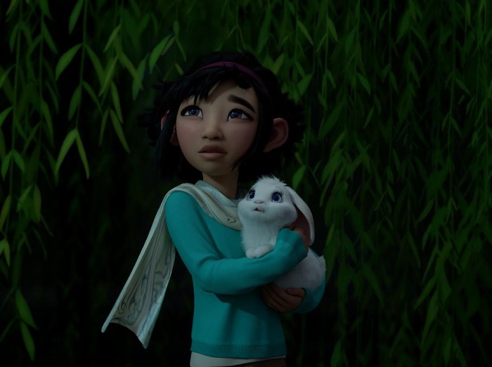 OVER THE MOON - (L-R) Father (voiced by John Cho), Fei Fei (voiced by Cathy Ang) and Mother (voiced by Ruthie Ann Miles).  © 2020 Netflix, Inc.