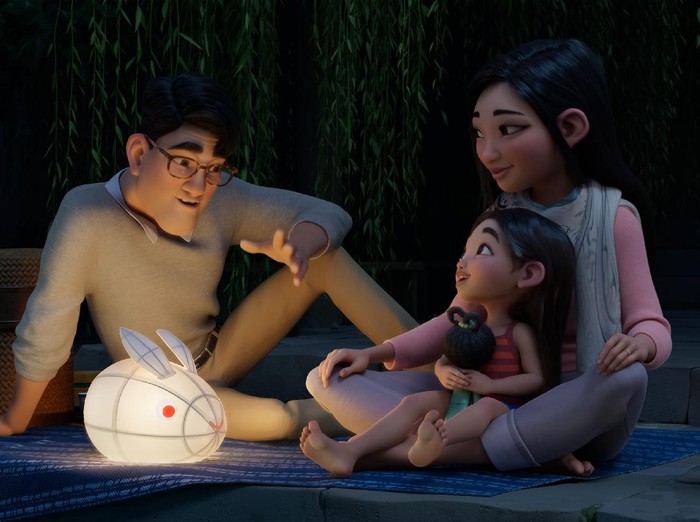 OVER THE MOON - (L-R) Father (voiced by John Cho), Fei Fei (voiced by Cathy Ang) and Mother (voiced by Ruthie Ann Miles).  © 2020 Netflix, Inc.