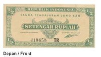 Diterbitkan pada 30 Oktober 1946 dan ditarik 1 Mei 1950. Warna depan dan belakang hijau. Uang ini bergambar ornamen berbentuk kepala banteng dan bagian belakang undang-undang dalam bingkai ornamen.Foto: Dok. Bank Indonesia