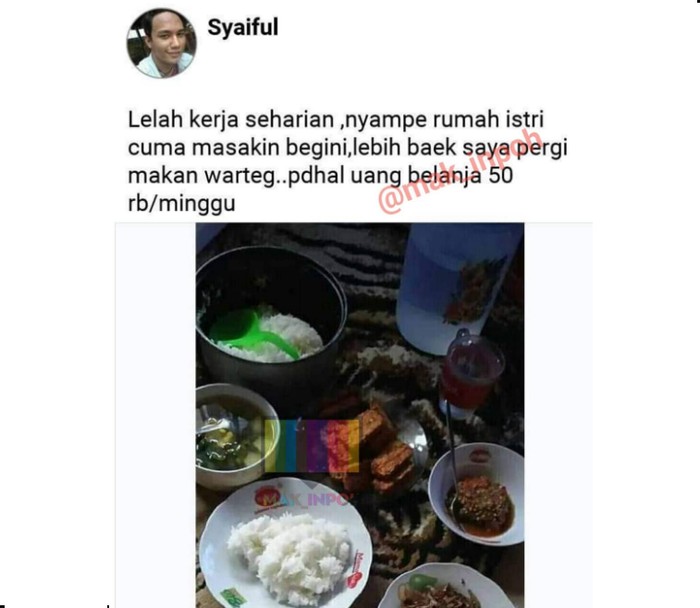 Suami protes masakan istri Beri Uang Belanja Rp 50 Ribu Seminggu, Suami Ini Kesal Hanya Disajikan Tempe