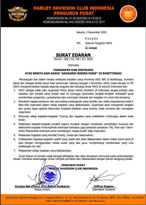 HDCI himbau kepada seluruh anggota untuk berkendara moge dengan baik.