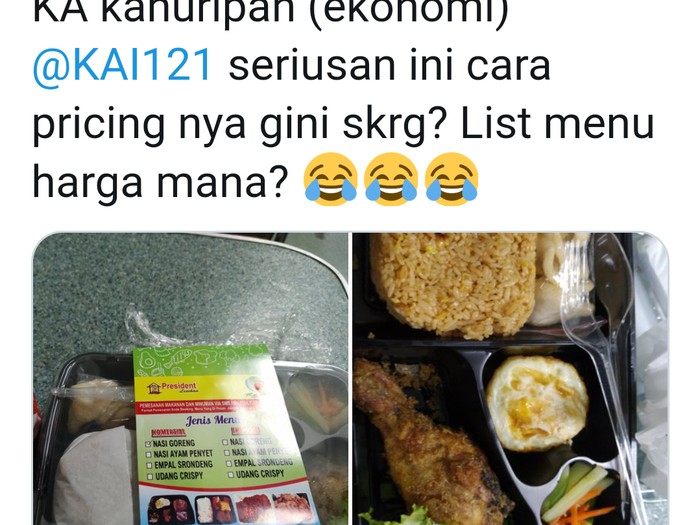 Pria Ini Kaget Harga Nasgor di Kereta Ekonomi Rp 45 Ribu Pria Ini Kaget Harga Nasgor di Kereta Ekonomi Rp 45 Ribu
