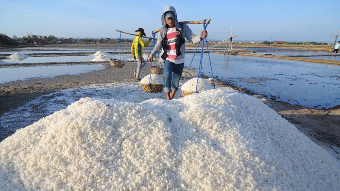 Petani garam di Desa Bunder, Pademawu, Pamekasan, Jawa Timur.