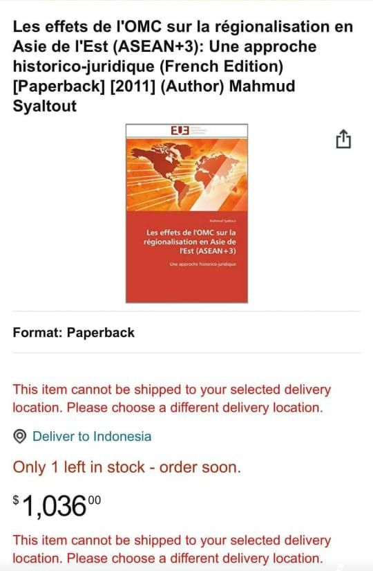 Buku Mahmud Syaltout Berjudul Les effect de I'OMC sur la Regionalisation en Asie de I'Est (Asean+3): Une Approche Historico-Juridique