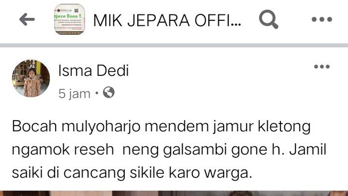 Postingan soal pemuda teler usai mengkonsumsi magic mushroom di Jepara, Selasa (3/11/2020).