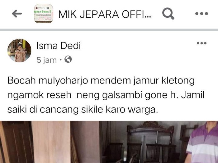 Postingan soal pemuda teler usai mengkonsumsi magic mushroom di Jepara, Selasa (3/11/2020).