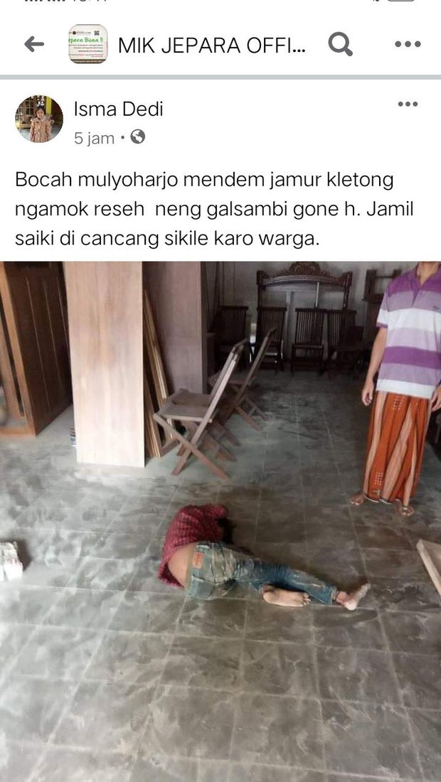 Postingan soal pemuda teler usai mengkonsumsi magic mushroom di Jepara, Selasa (3/11/2020).