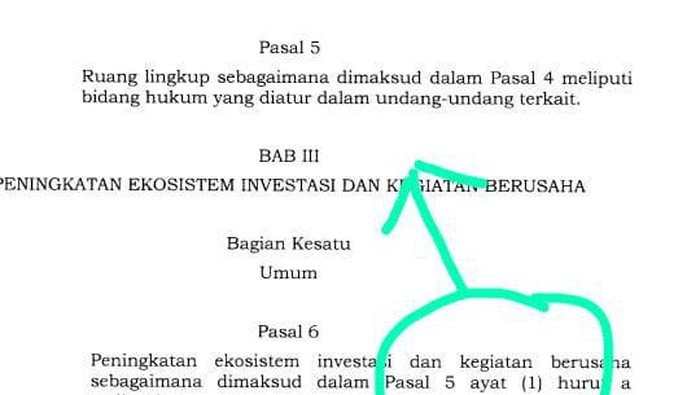 UU Cipta Kerja Pasal 5 ayat 1