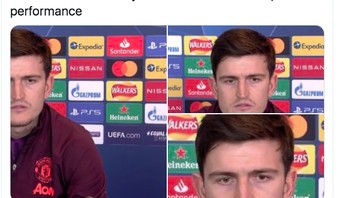 Ekspresi wajah Maguire menggambarkan buruknya pertahanan sang Setan Merah. Foto: Internet