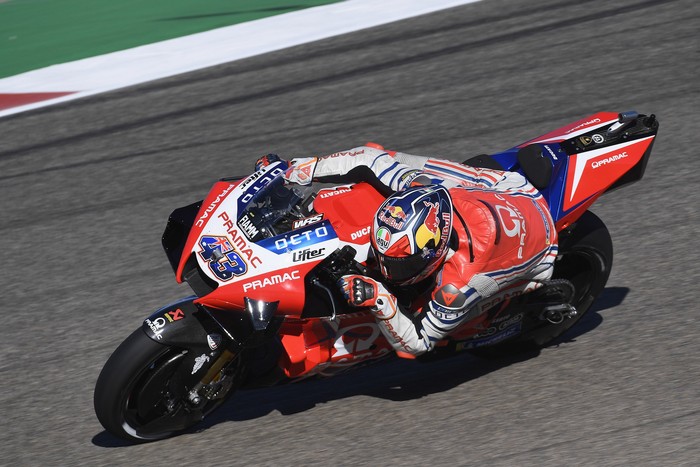 ALCANIZ, SPAIN - OCTOBER 23: Jack Miller of Australia and Pramac Racing  rounds the bend during the free practice for the MotoGP of Teruel at Motorland Aragon Circuit on October 23, 2020 in Alcaniz, Spain. (Photo by Mirco Lazzari gp/Getty Images)