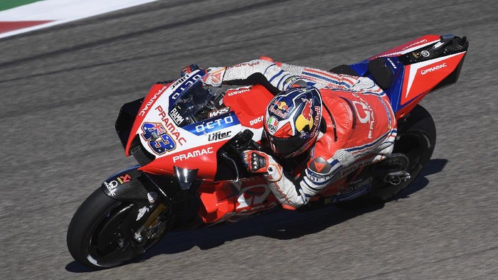 ALCANIZ, SPAIN - OCTOBER 23: Jack Miller of Australia and Pramac Racing  rounds the bend during the free practice for the MotoGP of Teruel at Motorland Aragon Circuit on October 23, 2020 in Alcaniz, Spain. (Photo by Mirco Lazzari gp/Getty Images)