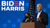 Pada Pilpres AS 2020, Partai Demokrat mengusung kandidat Joe Biden sebagai Calon Presiden Amerika Serikat 2020 dengan pasangan Senator Kamala Harris. AP Photo/Carolyn Kaster  