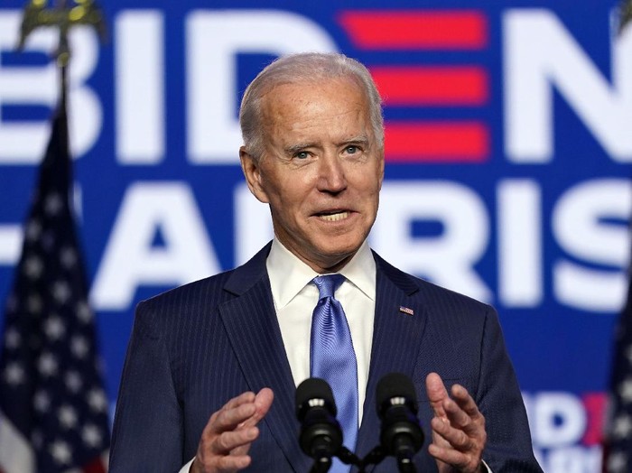 Democratic presidential candidate former Vice President Joe Biden speaks Friday, Nov. 6, 2020, in Wilmington, Del. (AP Photo/Carolyn Kaster)