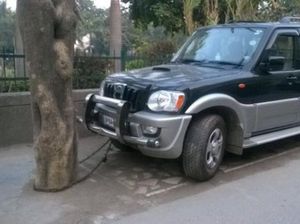 Yang Penting Sudah Ikhtiar, Mobil Dirantai ke Pohon Supaya Aman