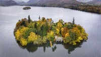 Pemandangan udara Pulau Derwent di Derwentwater, Inggris. Owen Humphreys/PA via AP.