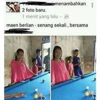 Maen berlian. Wah kayaknya kamu kaya banget ya sampai-sampai mainannya aja berlian. Tapi kalau dilihat dari foto sih kayaknya itu main billiard deh bukan berlian. Foto: Facebook