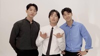 CNBLUE comeback dalam formasi Yonghwa (vokalis, gitaris - tengah), Jungshin (vokalis, bassist - kiri), dan Minhyuk (vokalis, drummer - kanan). (Foto: dok. Instagram @mr_kanggun)