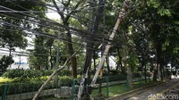 Tiang listrik yang berada tak jauh dari halte juga nyaris tubang.