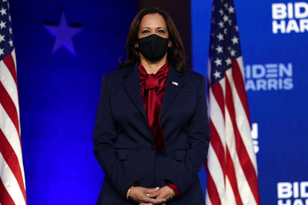 Democratic vice presidential candidate Sen. Kamala Harris, D-Calif., speaks at a campaign event Tuesday, Oct. 27, 2020, in Las Vegas. (AP Photo/John Locher)