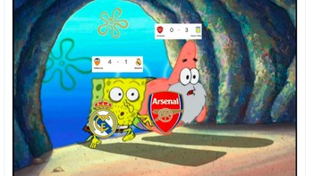 Sama-sama kalah telak, fans Madrid dan Arsenal mengungsi ke dalam gua. Foto: istimewa