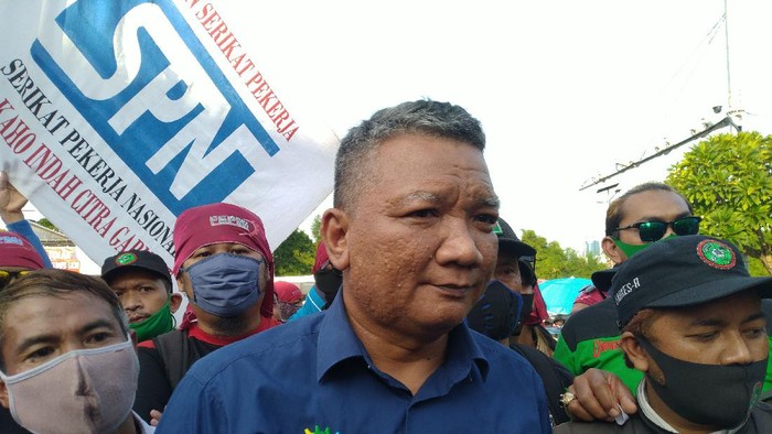 Ketua Harian KSPI Muhammad Rusdi mengungkapkan hasil audiensi dengan DPR terkait legislative review UU Cipta Kerja, Senin (9/11/2020).