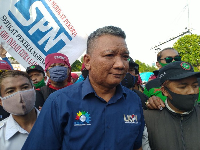 Ketua Harian KSPI Muhammad Rusdi mengungkapkan hasil audiensi dengan DPR terkait legislative review UU Cipta Kerja, Senin (9/11/2020).