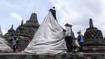 Antisipasi Erupsi, Stupa Candi Borobudur Ditutup Terpal