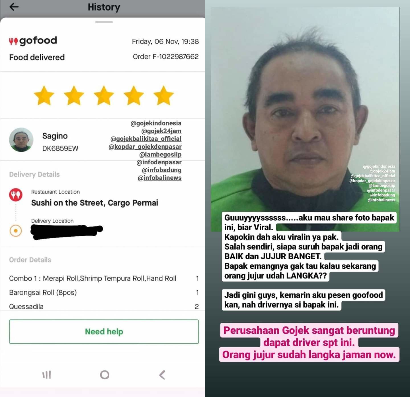 Curhatan Haru Netizen Pesan Sushi Lewat Driver Ojol yang Jujur